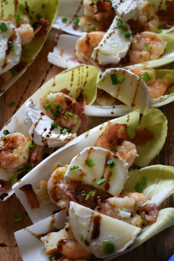 close up of the shrimp and bacon endive cups