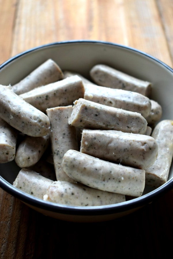 Sausages in a bowl.