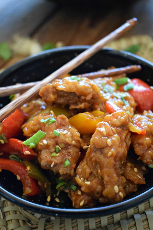 close up of the sweet and sour pork