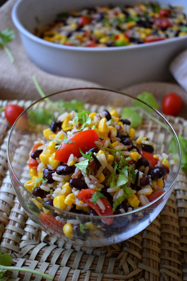 wild rice and black bean salad in a bowl