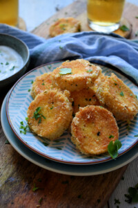 Fried goat cheese on a plate
