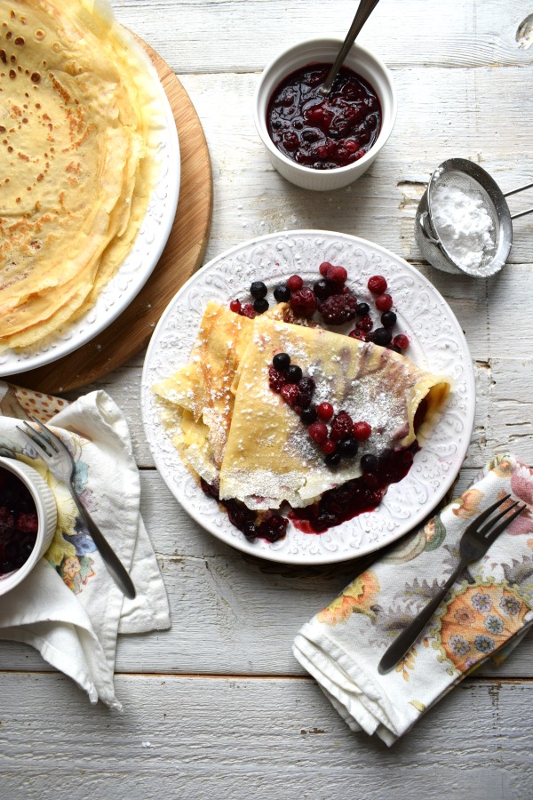 Table setting of the Wild Berry Compote Filled Crepes