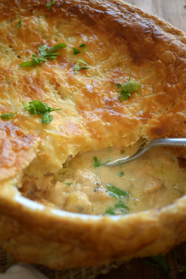 close up of the chicken pie