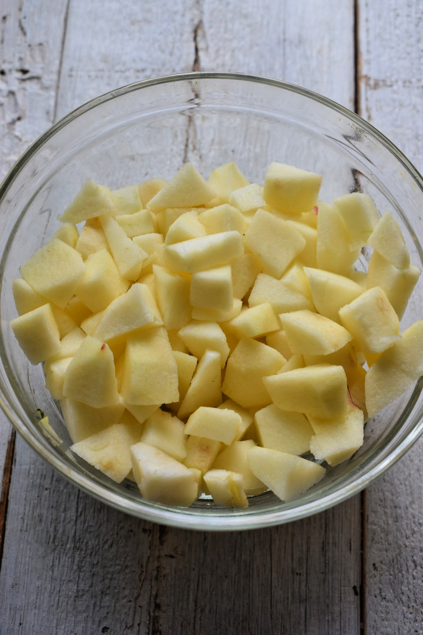diced apples in a bowl.