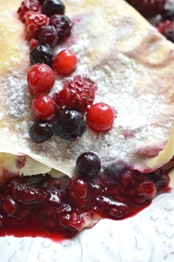 Close up of the Wild Berry Compote Filled Crepes