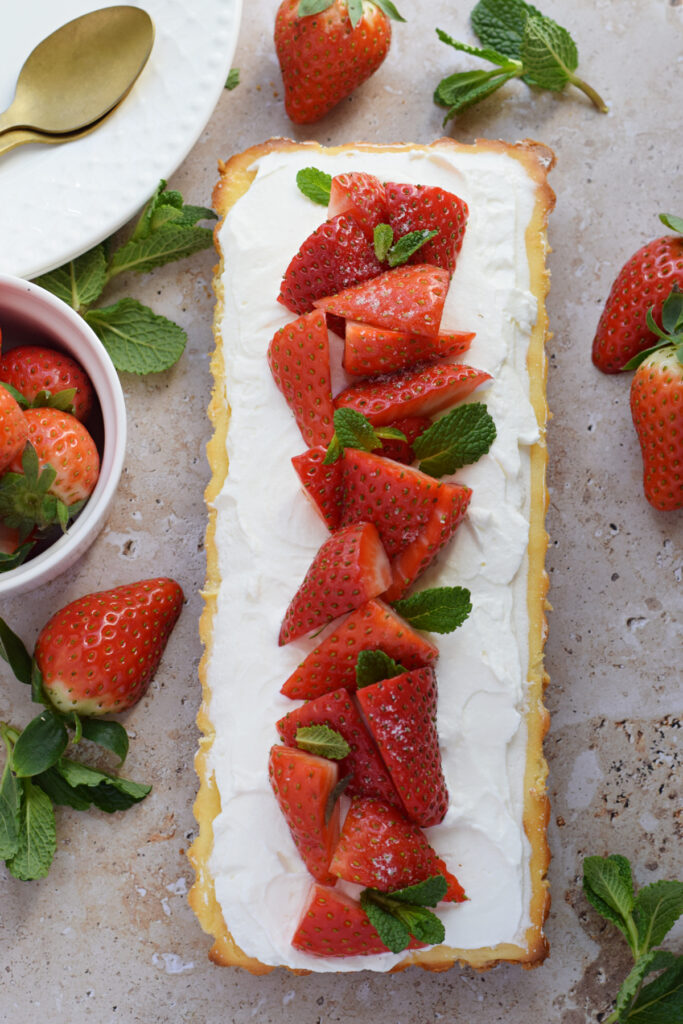 Strawberry topped cheesecake tart.