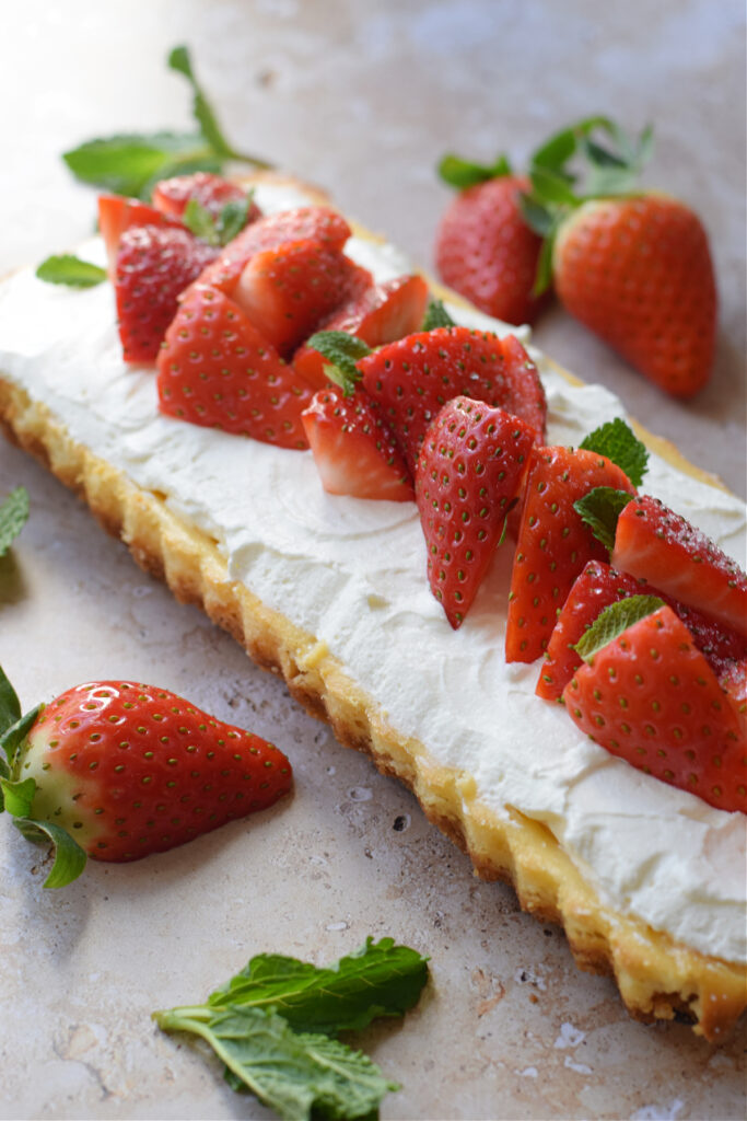 Close up of a cheesecake tart.