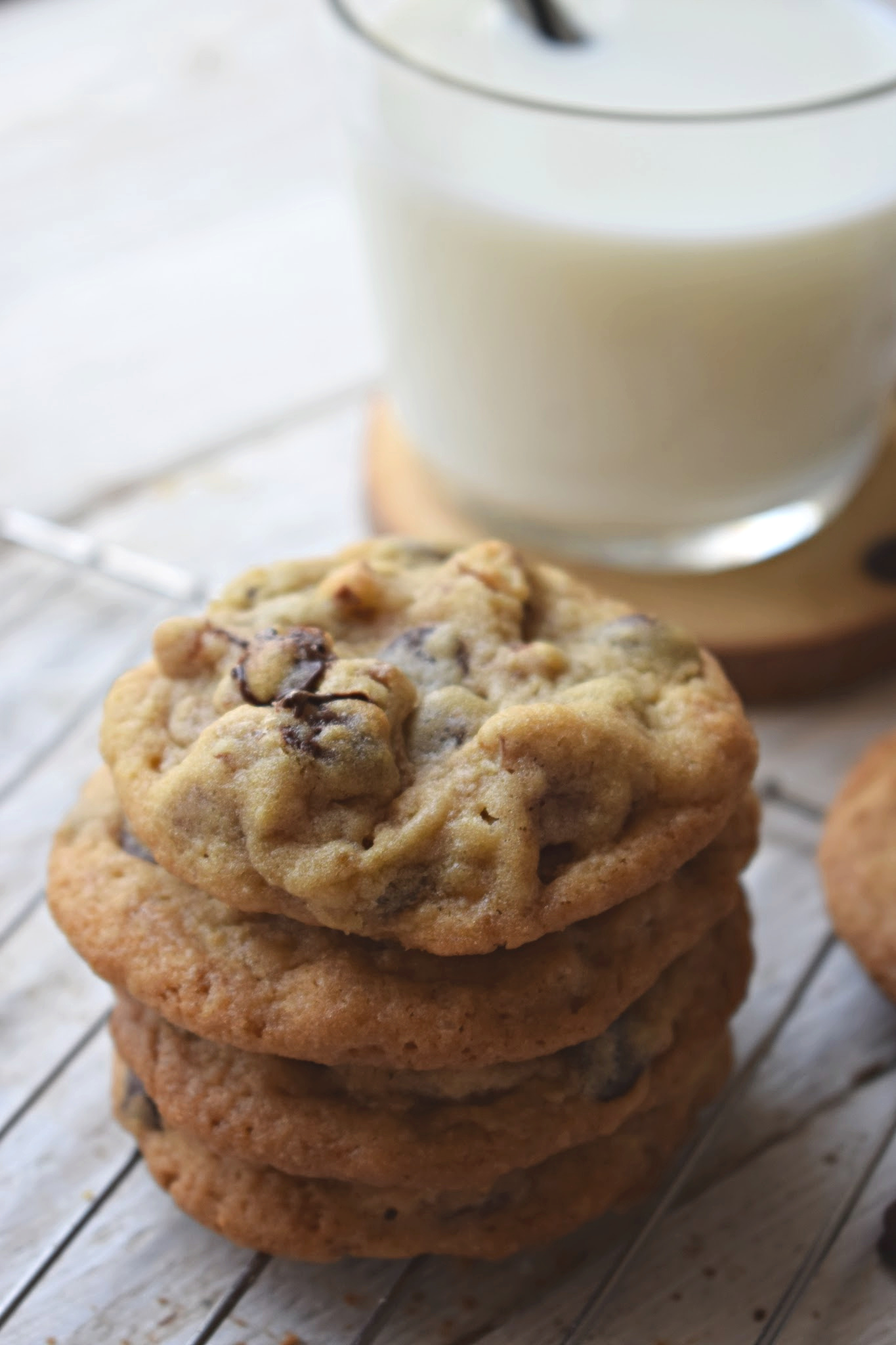 A stack of pecan chocolate chip cookies