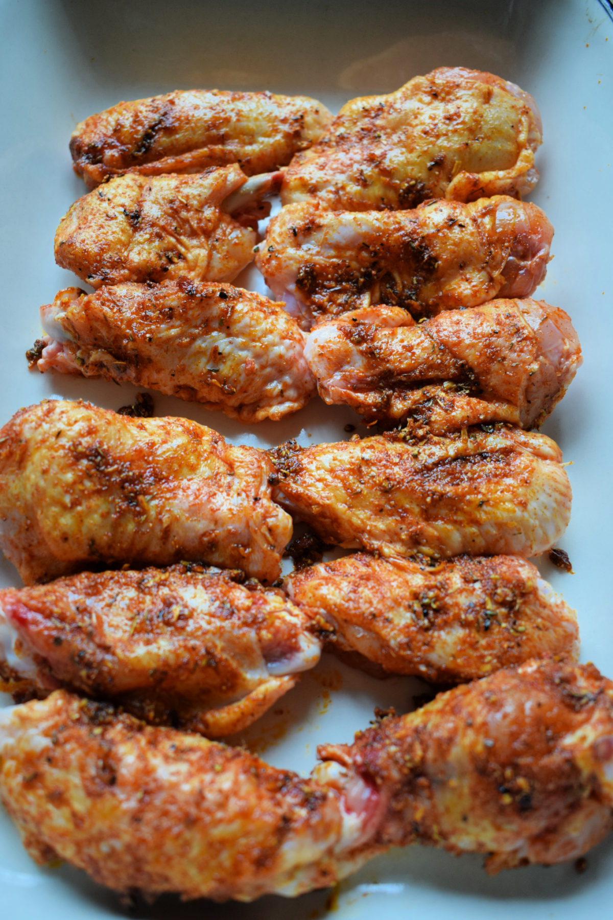 Wings ready to bake in the oven.