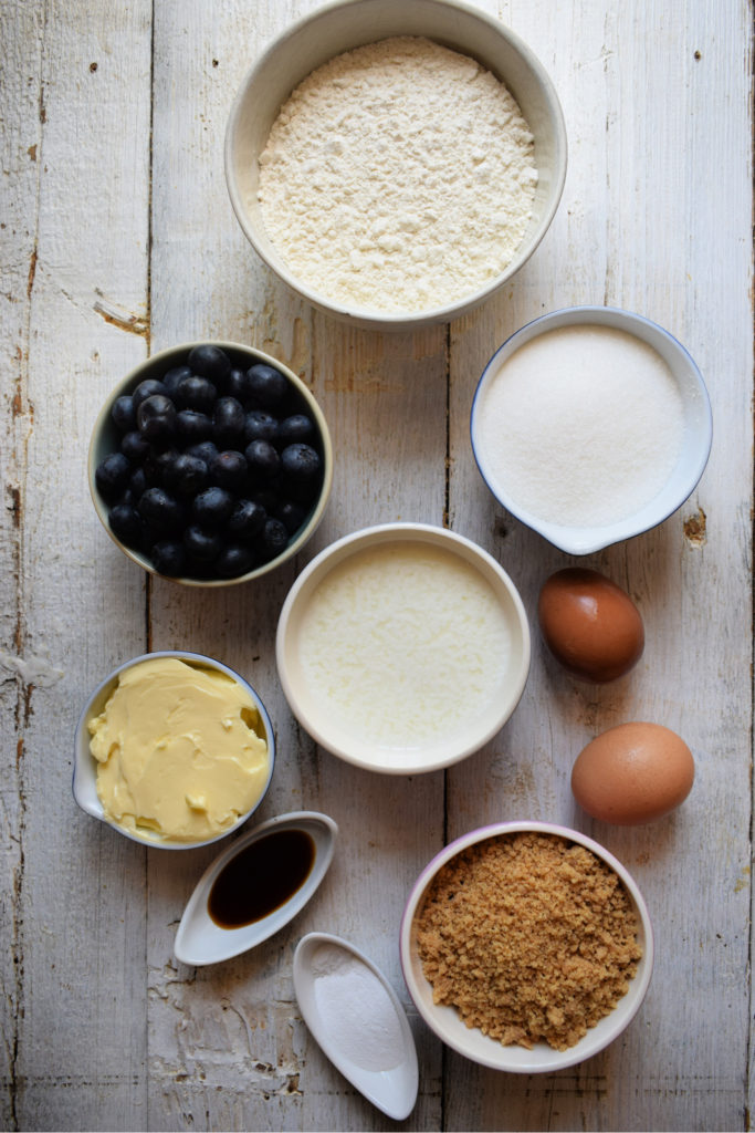 Ingredients to make blueberry strudel muffins