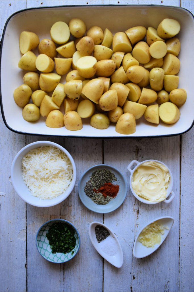 Ingredients to make a roasted potato dish