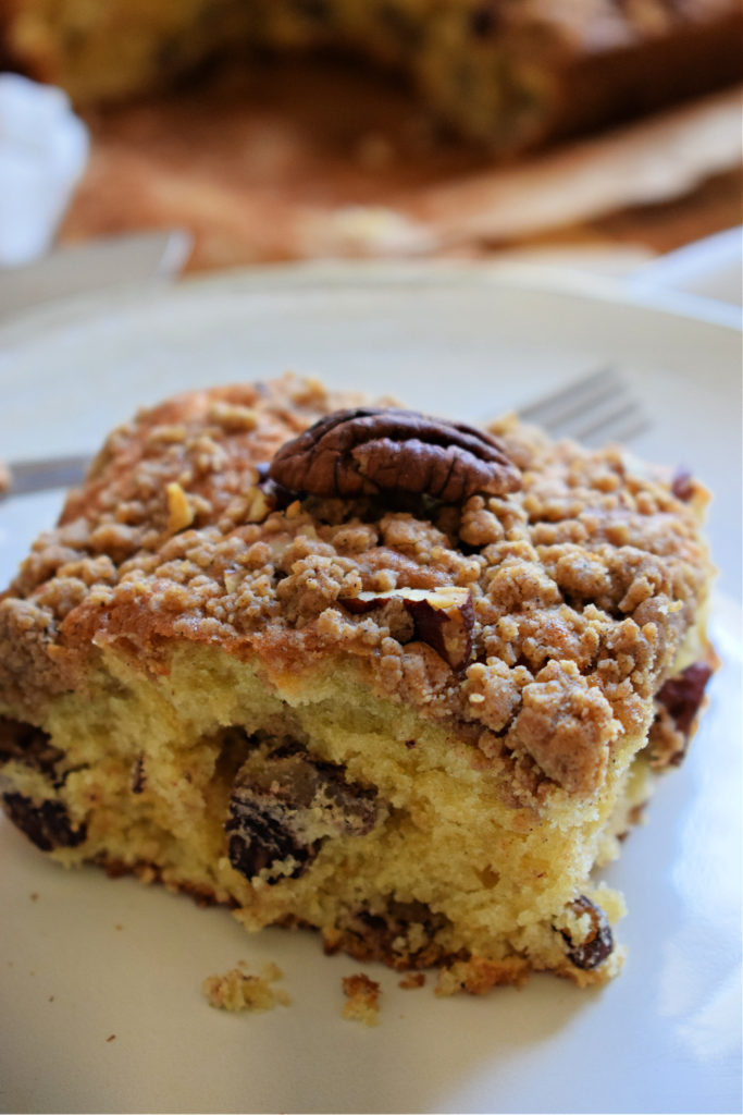 close up of the pecan strudel snacking cake