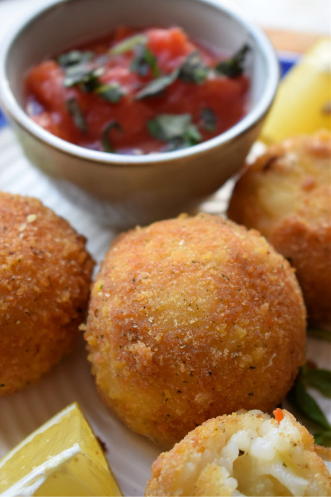 Close up of the Arancini Made with leftover risotto.