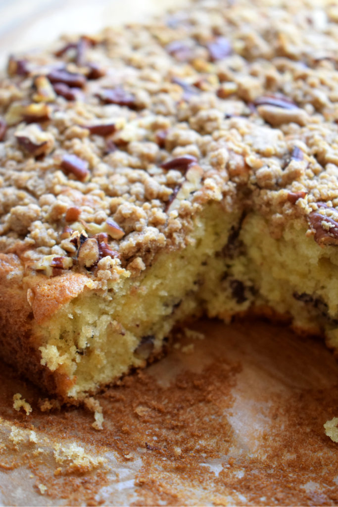 Close up of the pecan strudel snacking cake
