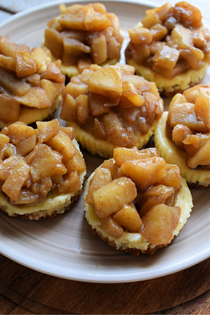 Mini Apple Pie Cheesecakes on a plate