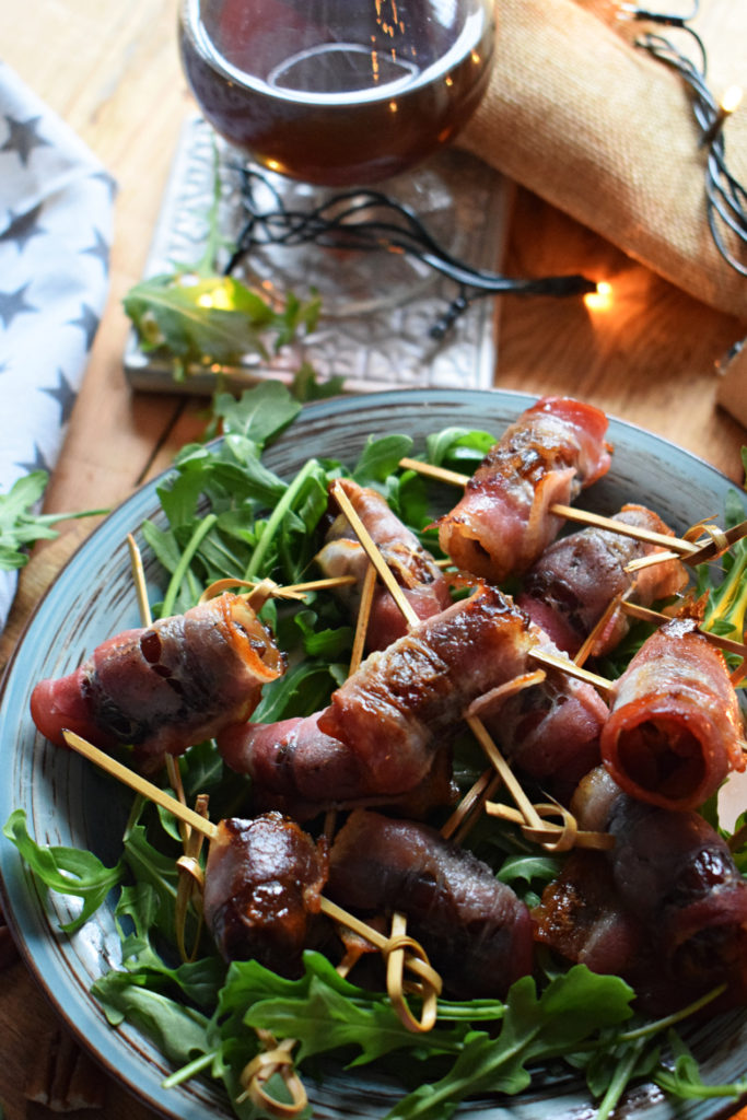 bacon wrapped dates with pecans