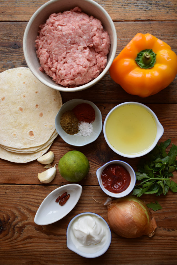 Ingredients to make the Pork tacos with sriracha mayo