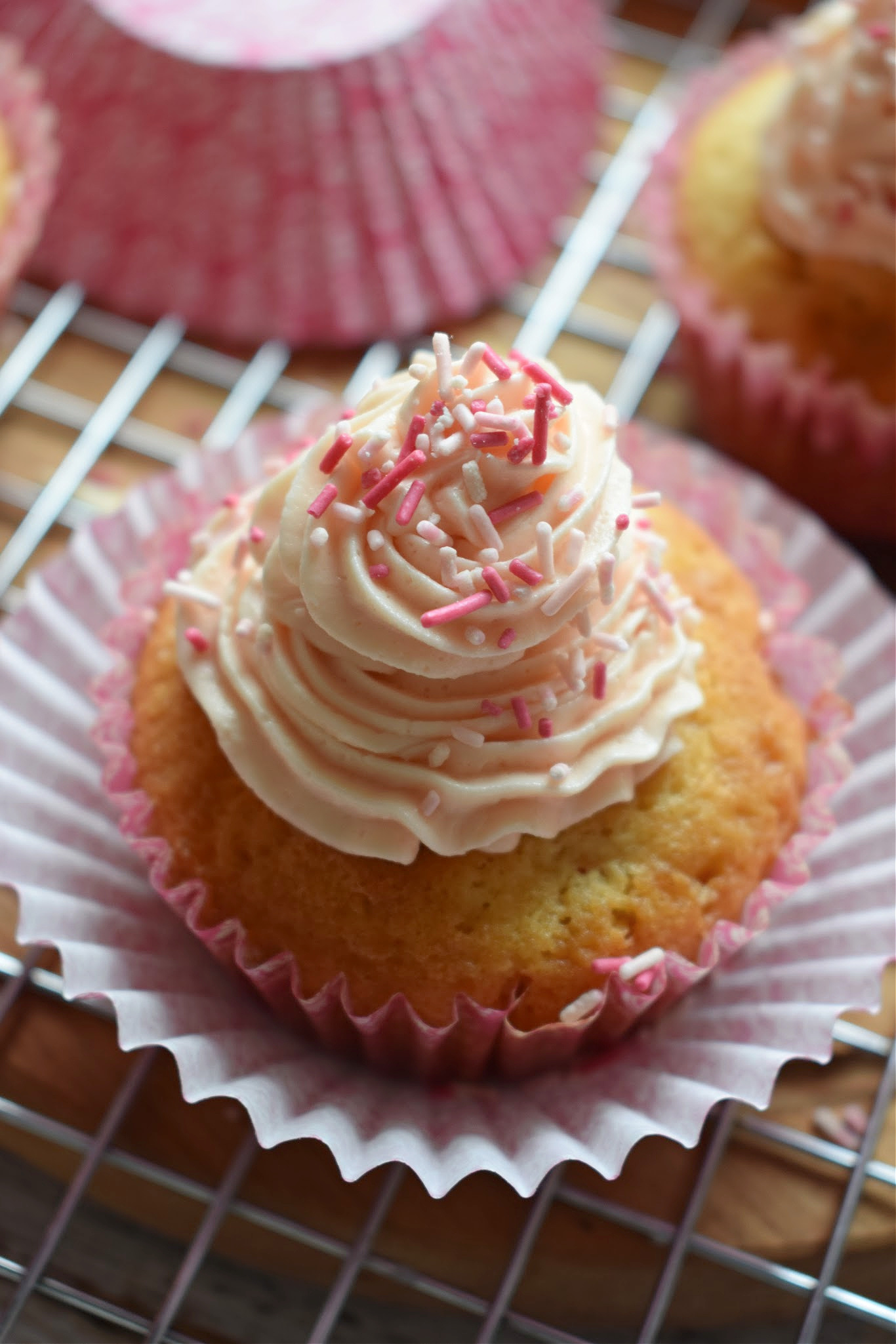 close up of a strawberry cupcake