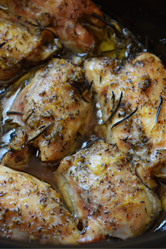lemon and rosemary chicken in a crockpot