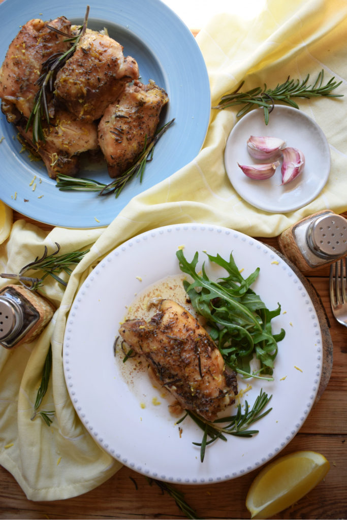 table setting of  lemon and rosemary chicken