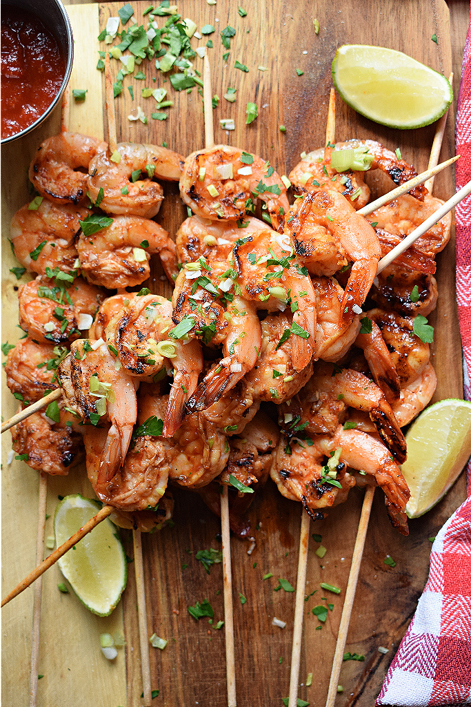 honey lime shrimp on a wooden board