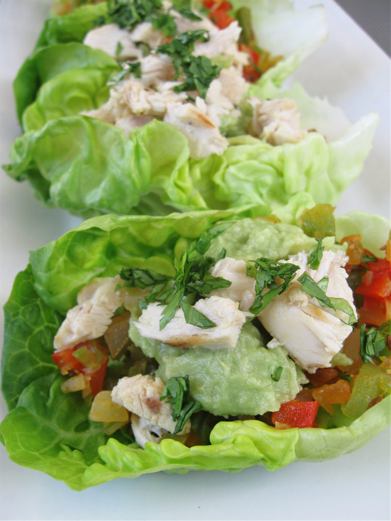 close up of the chicken and avocado salad cups