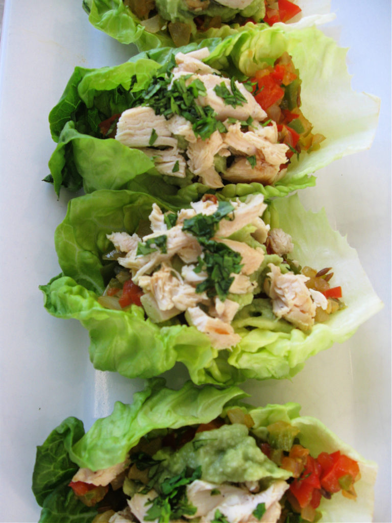 Chicken and Avocado Salad Cups on a white plate