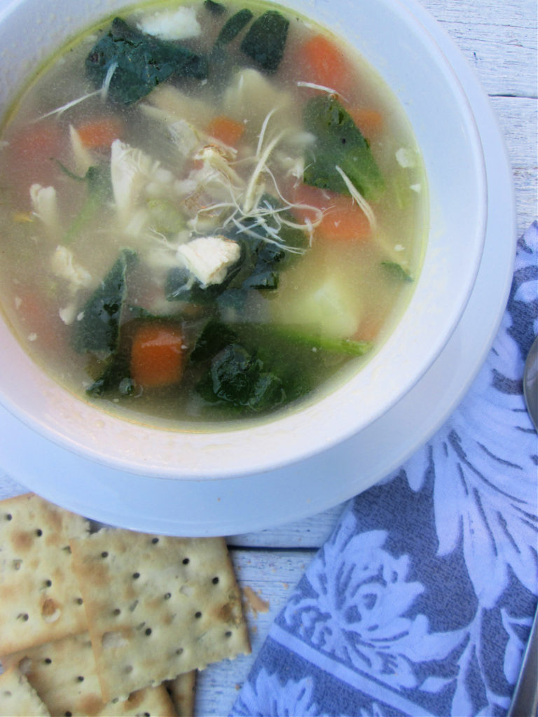 chicken and vegetable soup with crackers