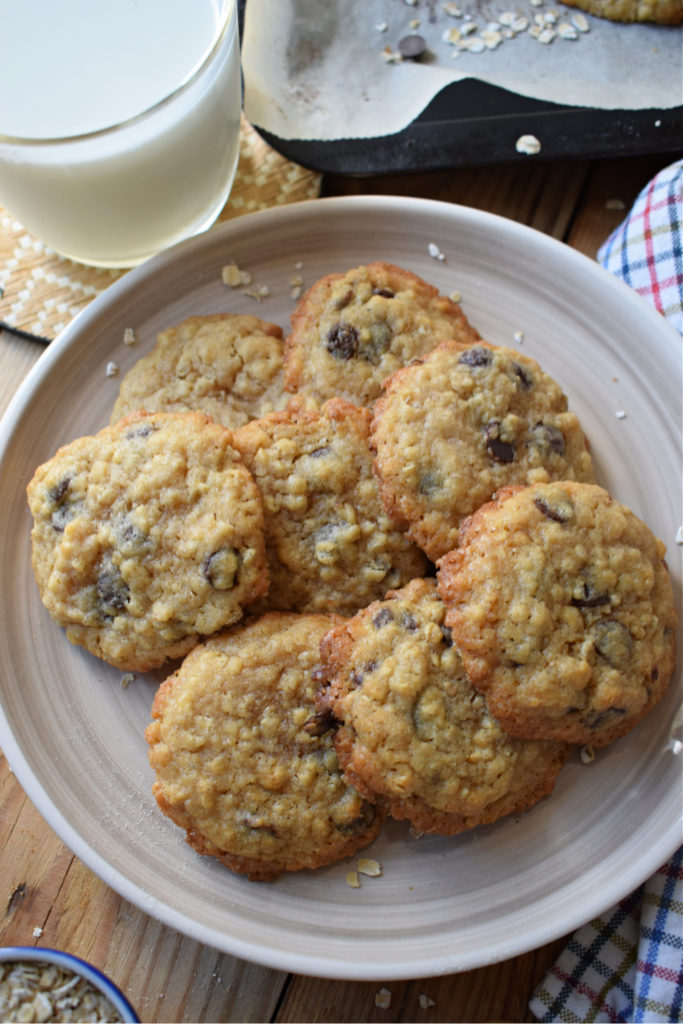 Chocolate Chip Oatmeal Cookies on a plate