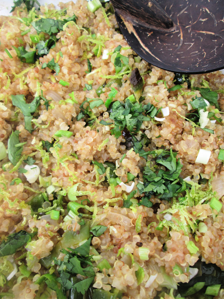 close up of the cilantro lime quinoa salad
