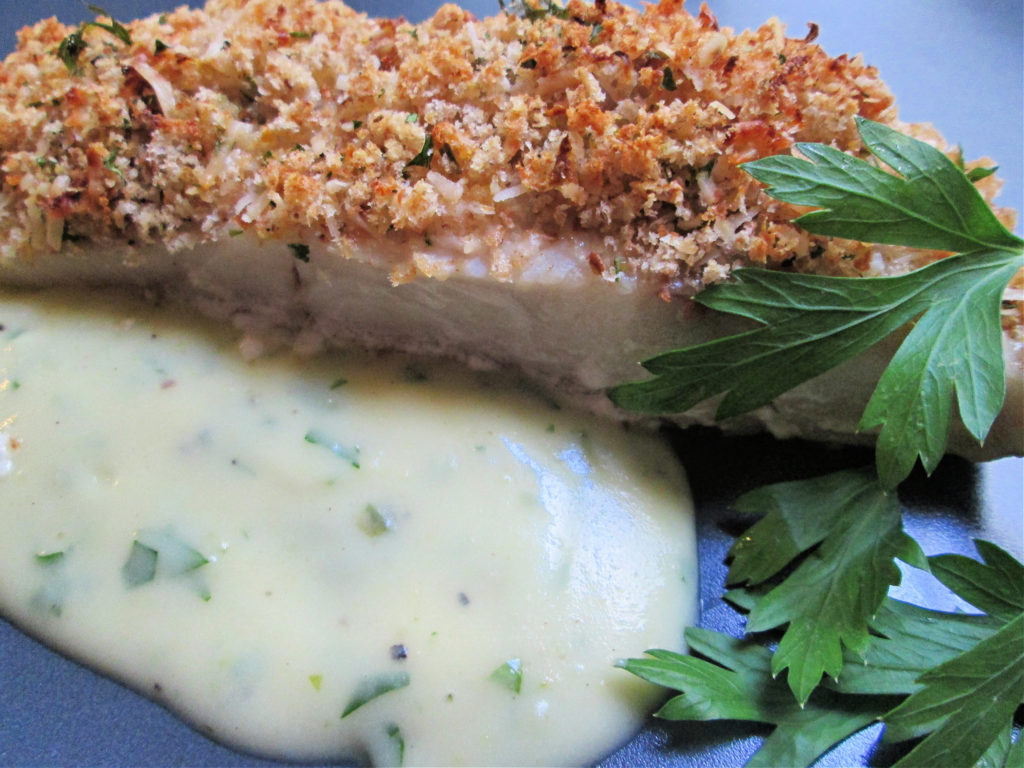 Crusted Perch With Parsley Sauce on a plate