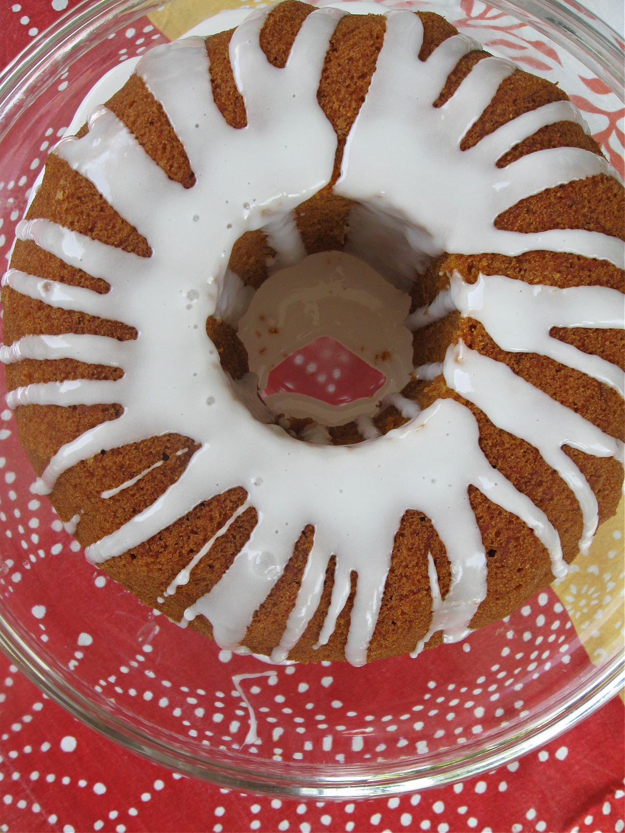 over head view of the glazed carrot cake