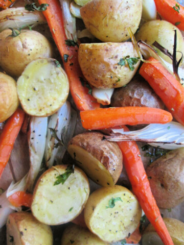 close up of the roasted fall vegetables