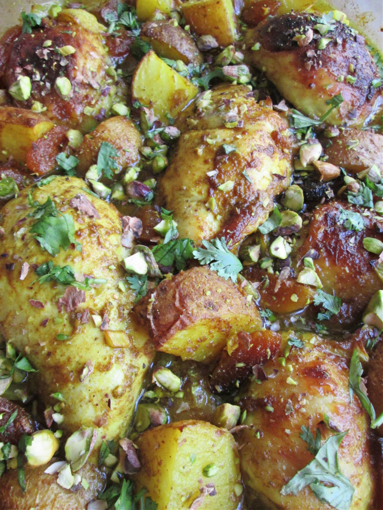 over head view of the roasted moroccan chicken