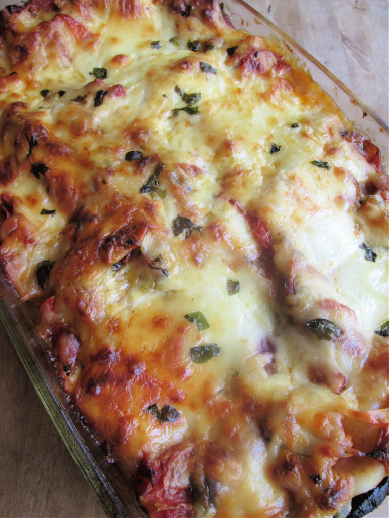 close up of the roasted squash and zucchini lasagna