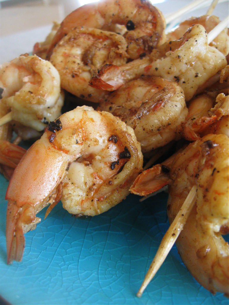 close up of shrimp kebabs