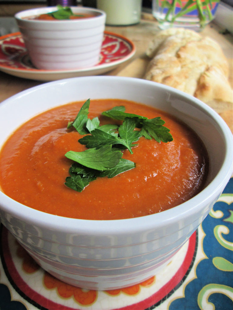 close up of the tomato and lentil soup