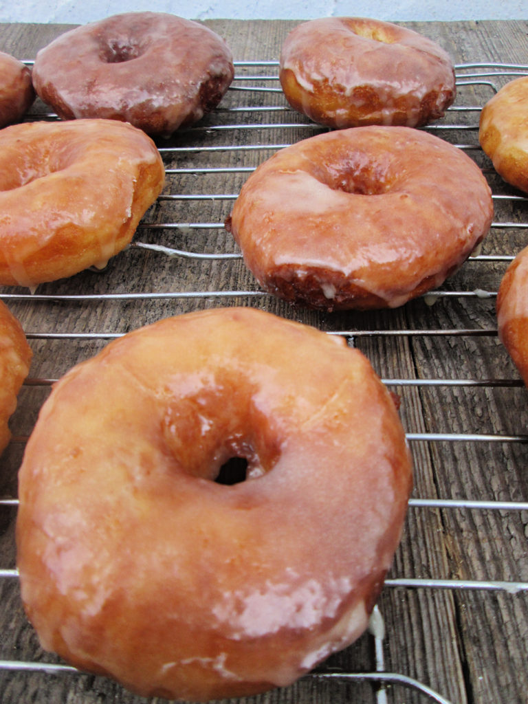 close up of the vanilla glazed doughnuts