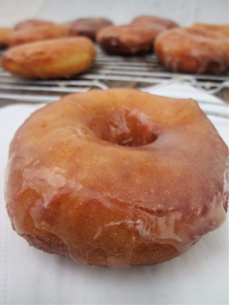 close up of the vanilla glazed doughnuts