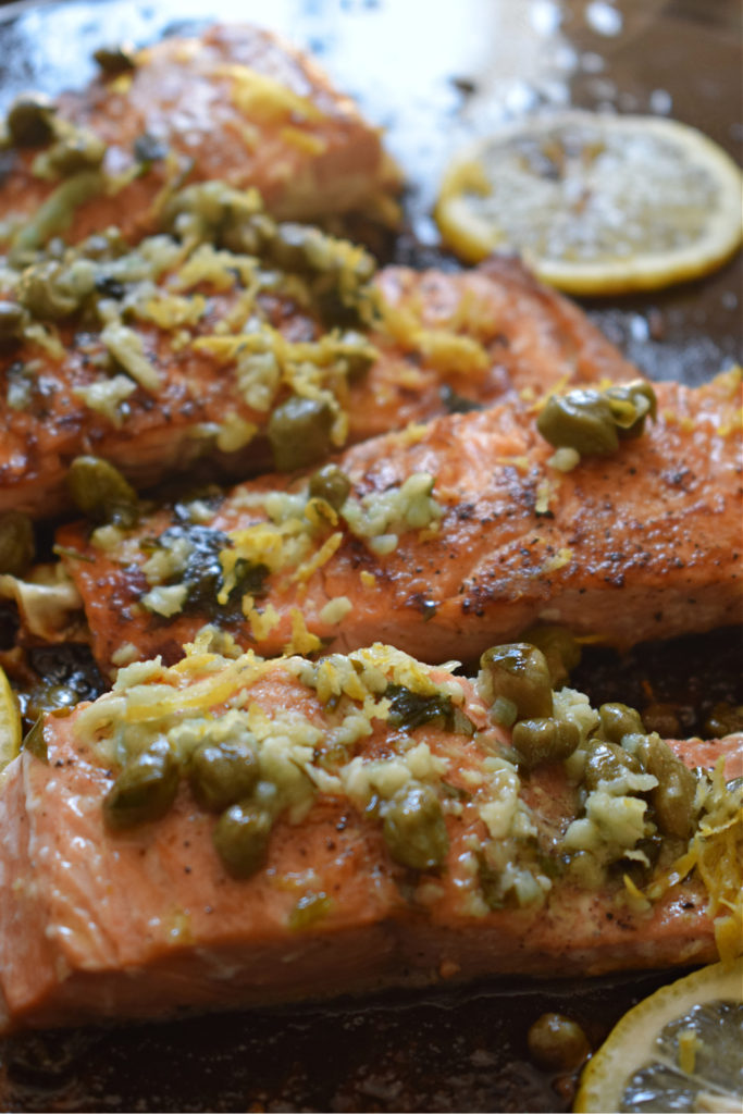 close up of the zesty pan seared salmon