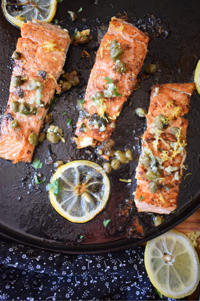 over head view of the zesty pan seared salmon