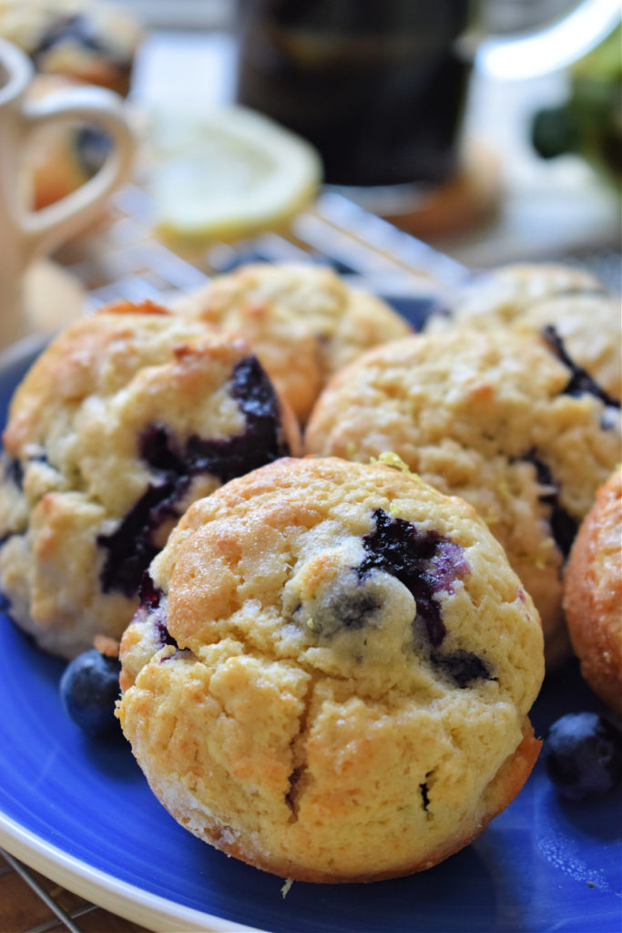 close up of the blueberry lemon muffins