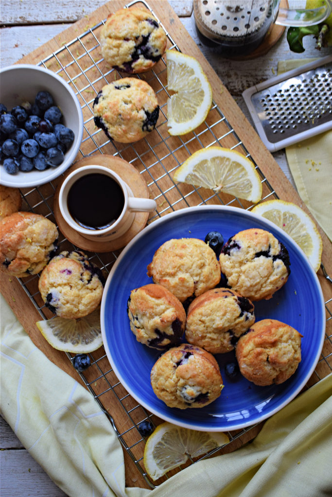 over head table setting view of the blueberry lemon muffins image