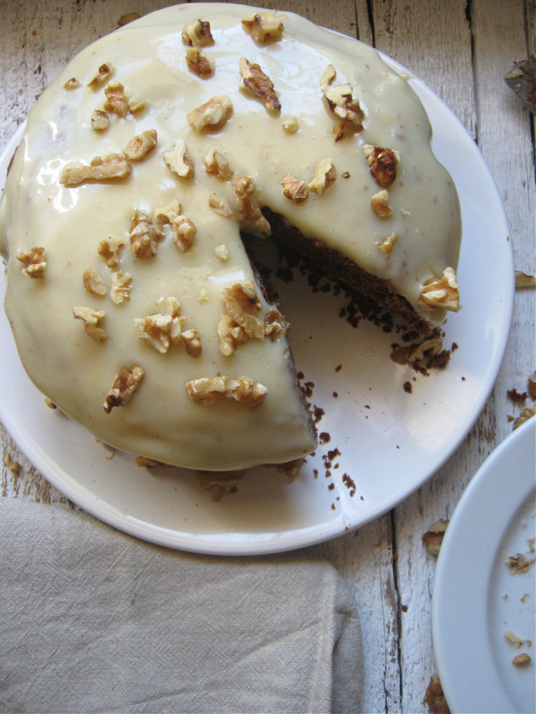 over head view of the caramel cake