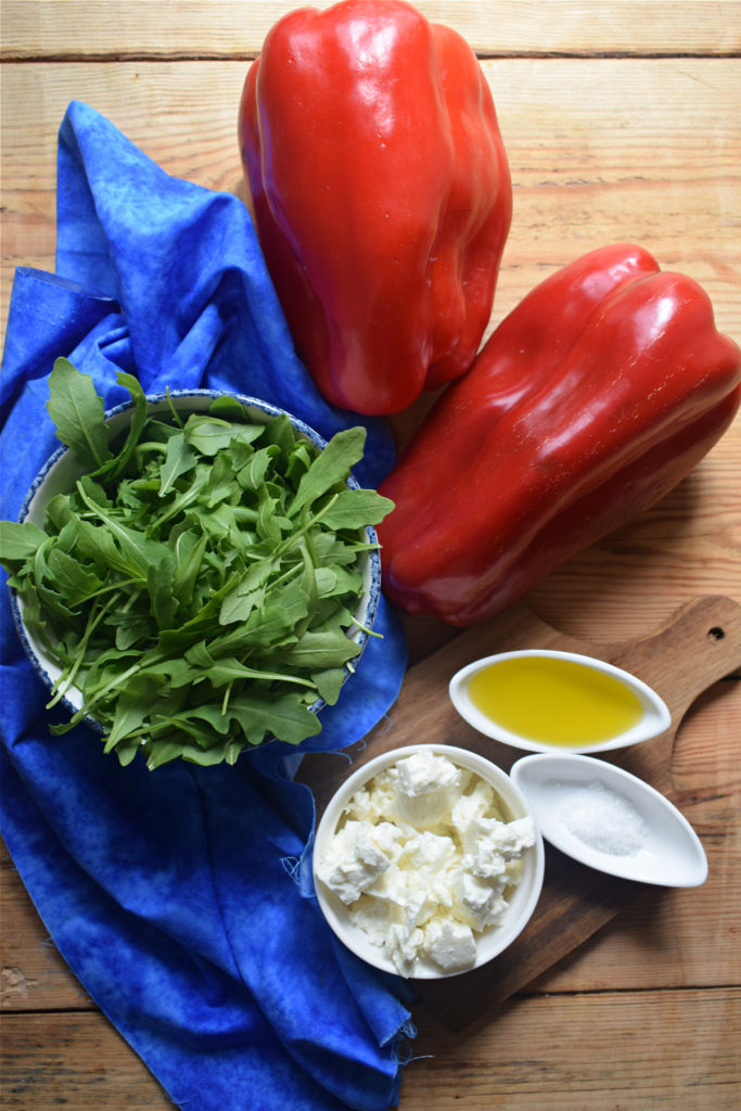 ingredients to make the roasted red pepper and feta salad