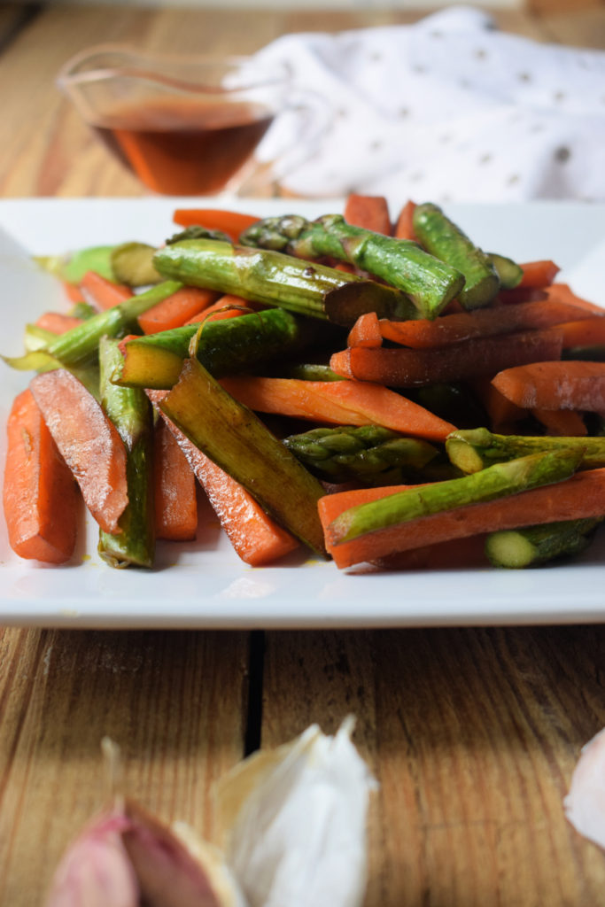close up of the Sherry Sauteed Asparagus and Carrots