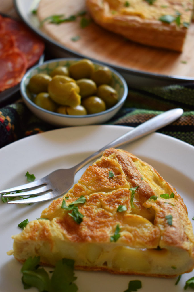 close up of a spanish omelette on a plate
