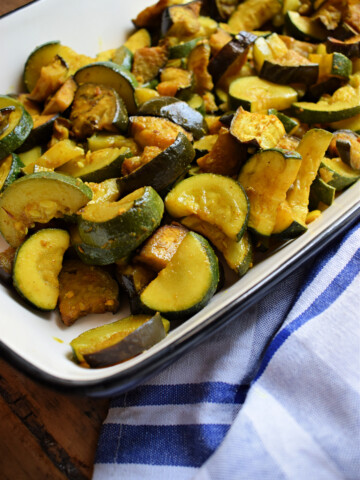 close up of the spiced zucchini and eggplant