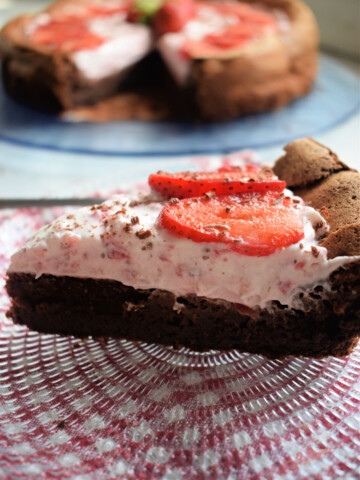 a slice of the strawberry filled chocoalte torte
