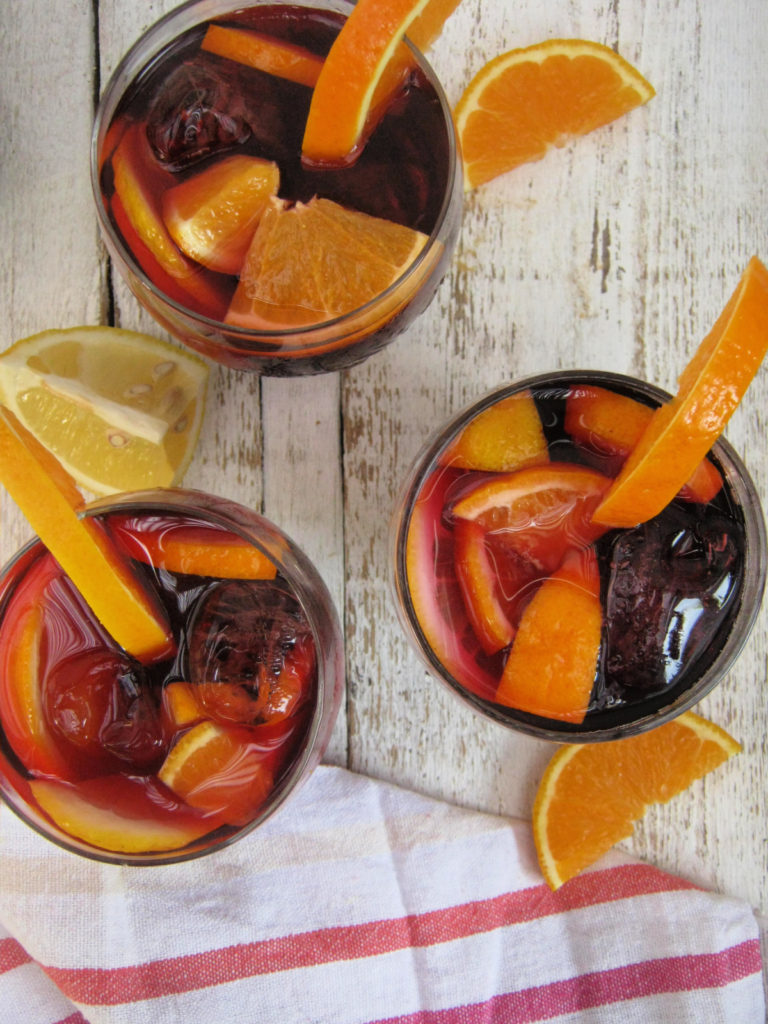 over head view of glasses of summer sangria